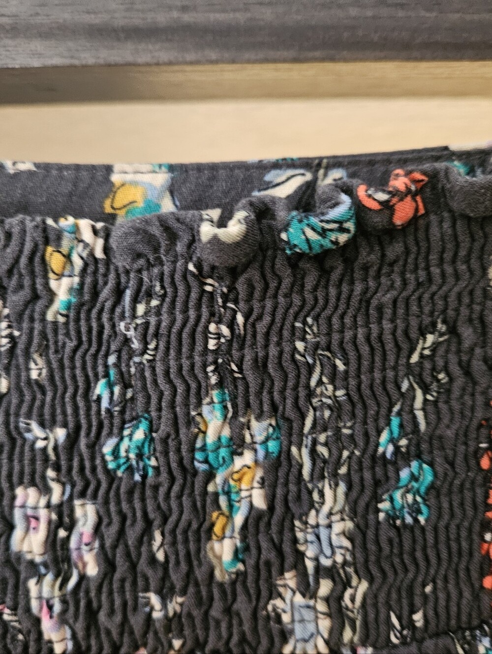 Natural Life Dark Gray Floral Bohemian Maxi Skirt with Smocked Waist Side Split - Picture 7 of 9